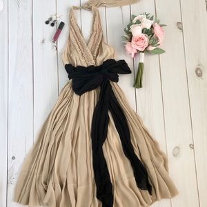 Newport News Pleated and Ruffles Halter Dress